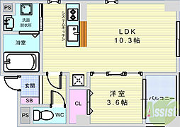 パークサイド池田 1LDKの間取図画像