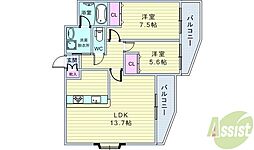アーバネックス豊中桜塚 2LDKの間取図画像