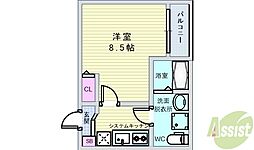アズール蛍池 1Kの間取図画像