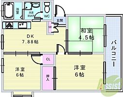 サンライズ曽根西ハイツ 3DKの間取図画像