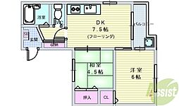 サンパレス21服部 2DKの間取図画像