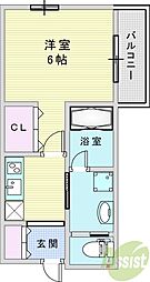 BLISS GATE ISHIBASHI 1Kの間取図画像