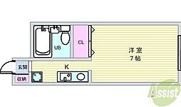 レジデンス英 1Kの間取図画像