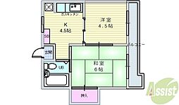 サンハイツ中桜塚 2DKの間取図画像