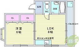 ハイツ西田 1LDKの間取図画像
