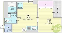 フェザー豊中マンション 1DKの間取図画像