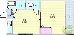 箕面コスモビル 1DKの間取図画像