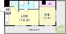 長尾第一ビル 1LDKの間取図画像