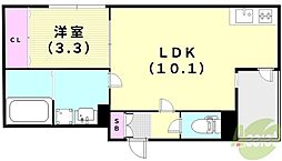 川西市美園町アパート 1LDKの間取図画像