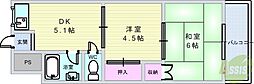 101号岡崎マンション 2DKの間取図画像