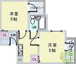 六龍苑岡町 2Kの間取図画像