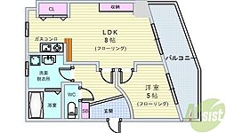 リーフジャルダン豊中 1LDKの間取図画像