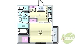 シャーメゾンワイエム 1Kの間取図画像