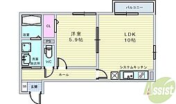 シャルマンコート豊中 1LDKの間取図画像