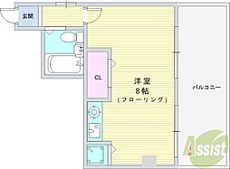 クレール若竹 ワンルームの間取図画像