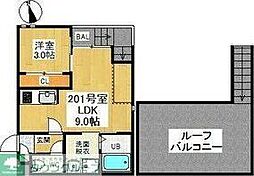 Grandtic Residence堀田 2階1LDKの間取り