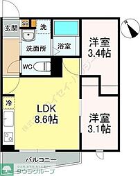 Precious桜本町 4階1SLDKの間取り