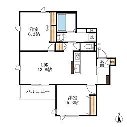 THE RITZ 中柴 2階2LDKの間取り