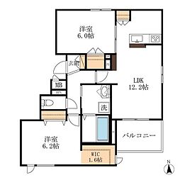 THE RITZ 中柴 3階2LDKの間取り