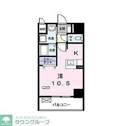 ザ・ノーブル・レジデンス上更 1Kの間取図画像