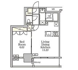 ジオエント白金台 2階1LDKの間取り