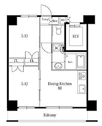 ラサンテ広尾（LaSante広尾） 7階2DKの間取り