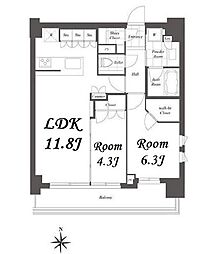 クレストコート白金高輪 10階2LDKの間取り