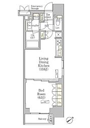 パークヴィラ恵比寿 9階1LDKの間取り