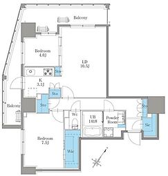 南麻布仙台坂レジデンス 9階2LDKの間取り