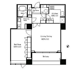 パークキューブ目黒タワー 17階1LDKの間取り