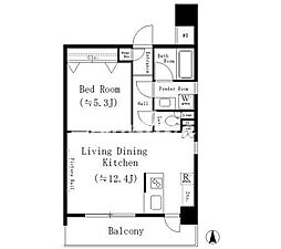 コージーコート御殿山 9階1LDKの間取り