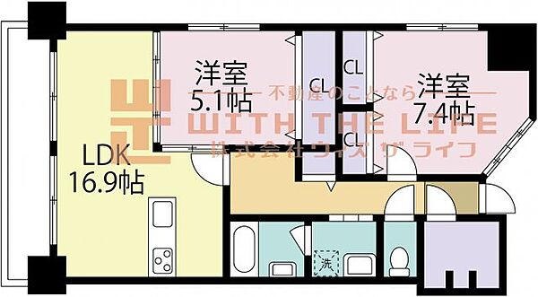 セレア日吉 401号｜福岡県久留米市通町(賃貸マンション2LDK・4階・71.12㎡)の写真 その2