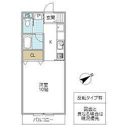 レーガベーネ渡里W 202号室 2階1Kの間取り