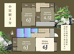小宮駅徒歩3分　コンビニ徒歩30秒　小宮中道公園30秒　静か 3DKの間取り