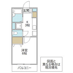 ビバリーヒルズ真鍋 1Kの間取図画像