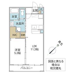 カーサ桜土浦 1LDKの間取図画像