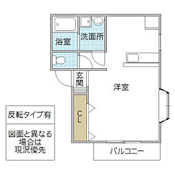シェルコート牧園 D 1階ワンルームの間取り