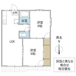 ホワイトビレッジ F棟 1階2LDKの間取り