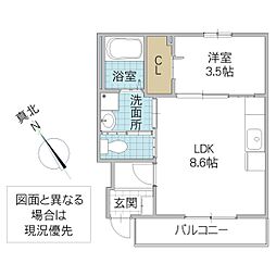 FK 3 1階1LDKの間取り
