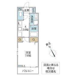 フォレスト佐貫 3階1Kの間取り