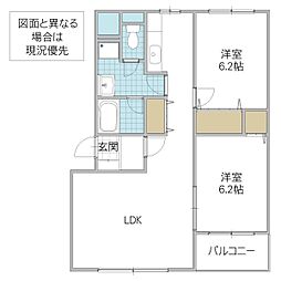 パルティール I 3階2LDKの間取り