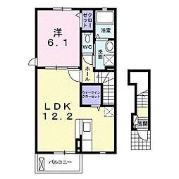 わかばパーク 2階1LDKの間取り