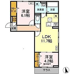 グランレ・ジェイド 2LDKの間取図画像