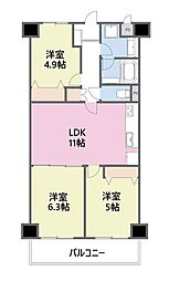 西新井マンション 3LDKの間取図画像