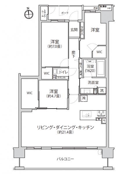 3LDK、専有面積90.02m2、南向け