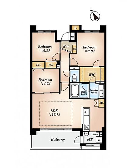 3LDK+WTC+TR+MT(ミセステラス付き物件)、専有面積77.10m2、南西向け