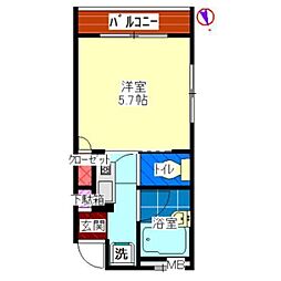 フラワーハイム2 1Kの間取図画像