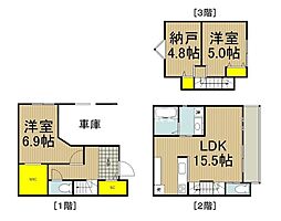 JR南武線 西国立駅 徒歩6分の賃貸一戸建て 1階3LDKの間取り