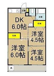 西武拝島線 小平駅 徒歩12分の賃貸マンション 2階3DKの間取り