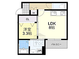 エテルナコート総持寺 3階1LDKの間取り
